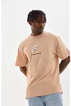 Erkek Baskılı T-shirt Kısa Kol Bisiklet Yaka Rahat Kalıp Tişört - Bej