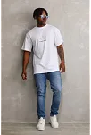 Erkek Baskılı T-shirt Kısa Kol Bisiklet Yaka Rahat Kalıp Tişört - Beyaz
