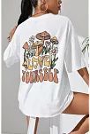 Kadın Baskılı Oversize Kısa Kol T-shirt - Beyaz