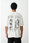 Erkek Kısa Kol Yazlık Tişört Bisiklet Yaka Baskılı Oversize T-shirt - Beyaz