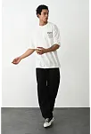 Erkek Kısa Kol Yazlık Tişört Bisiklet Yaka Baskılı Oversize T-shirt - Beyaz