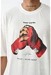 Erkek Box Eldiven Baskılı T-shirt Kısa Kol Bisiklet Yaka Tişört - Beyaz