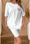Kadın Baskılı T-shirt Kısa Kol Bisiklet Yaka Oversize Rahat Kalıp Tişört - Beyaz