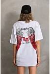 Kadın Baskılı Tişört Kısa Kol Bisiklet Yaka Oversize T-shirt - Beyaz