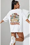 Kadın Baskılı Oversize Kısa Kol T-shirt - Beyaz