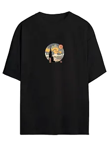 Kadın Baskılı T-shirt Kısa Kol Bisiklet Yaka Oversize Rahat Kalıp Tişört - Siyah