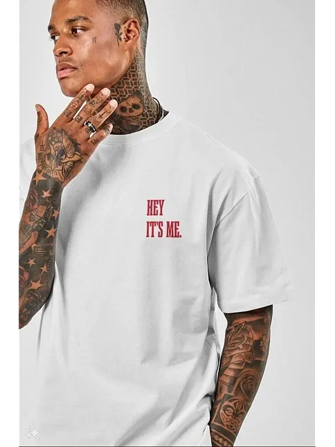 Erkek Baskılı T-shirt Kısa Kol Bisiklet Yaka Regular Fit Rahat Kalıp Tişört - Beyaz