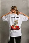 Kadın Baskılı T-shirt Kısa Kol Bisiklet Yaka Oversize Rahat Kalıp Günlük Tişört - Beyaz