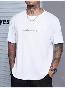 Erkek Baskılı T-shirt Kısa Kol Bisiklet Yaka Regular Fit Rahat Kalıp Tişört - Beyaz