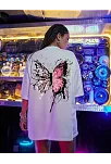 Kadın Tişört Kelebek Baskılı Oversize Kısa Kol T-shirt - Beyaz