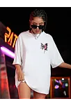 Kadın Tişört Kelebek Baskılı Oversize Kısa Kol T-shirt - Beyaz
