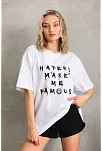 Kadın Ön Ve Arka Baskılı Oversize Kısa Kol  T-shirt - Beyaz