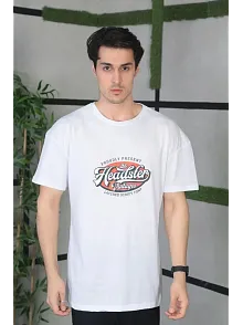 Erkek Baskılı T-shirt Kısa Kol Bisiklet Yaka Regular Fit Rahat Kalıp Günlük Tişört - Beyaz