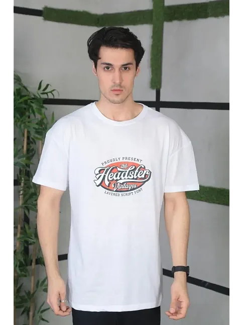 Erkek Baskılı T-shirt Kısa Kol Bisiklet Yaka Regular Fit Rahat Kalıp Günlük Tişört - Beyaz