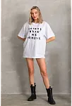 Kadın Ön Ve Arka Baskılı Oversize Kısa Kol  T-shirt - Beyaz