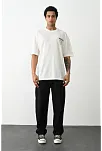 Erkek Kısa Kol Yazlık Tişört Bisiklet Yaka Baskılı Oversize T-shirt - Beyaz