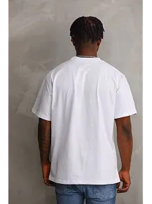 Erkek Baskılı T-shirt Kısa Kol Bisiklet Yaka Rahat Kalıp Tişört - Beyaz