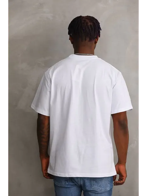 Erkek Baskılı T-shirt Kısa Kol Bisiklet Yaka Rahat Kalıp Tişört - Beyaz