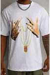 Erkek Baskılı T-shirt Kısa Kol Bisiklet Yaka Rahat Kalıp Tişört - Beyaz