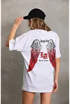 Kadın Baskılı Tişört Kısa Kol Bisiklet Yaka Oversize T-shirt - Beyaz