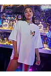 Kadın Tişört Kelebek Baskılı Oversize Kısa Kol T-shirt - Beyaz