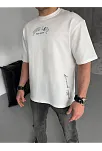 Erkek Kısa Kol Tişört Bisiklet Yaka Filistin Poşulu Baskılı T-shirt - Beyaz