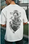 Erkek Kısa Kol Tişört Bisiklet Yaka Filistin Poşulu Baskılı T-shirt - Beyaz