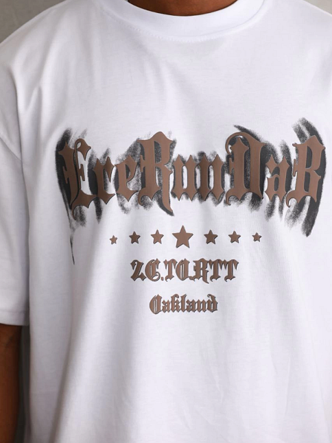 Erkek Baskılı T-shirt Kısa Kol Bisiklet Yaka Rahat Kalıp Tişört - Beyaz