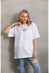 Kadın Kısa Kol Yazlık Tişört Bisiklet Yaka Baskılı Oversize T-shirt - Beyaz