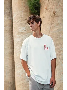 Erkek Baskılı T-shirt Kısa Kol Bisiklet Yaka Regular Fit Rahat Kalıp Tişört - Beyaz