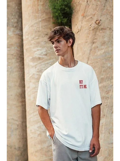 Erkek Baskılı T-shirt Kısa Kol Bisiklet Yaka Regular Fit Rahat Kalıp Tişört - Beyaz