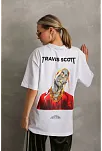 Kadın Baskılı T-shirt Kısa Kol Bisiklet Yaka Oversize Rahat Kalıp Günlük Tişört - Beyaz