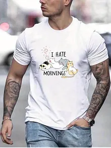 Erkek Baskılı T-shirt Kısa Kol Bisiklet Yaka Regular Fit Rahat Kalıp Günlük Tişört - Beyaz