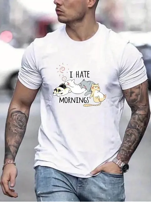 Erkek Baskılı T-shirt Kısa Kol Bisiklet Yaka Regular Fit Rahat Kalıp Günlük Tişört - Beyaz