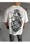 Erkek Kısa Kol Tişört Bisiklet Yaka Filistin Poşulu Baskılı T-shirt - Beyaz