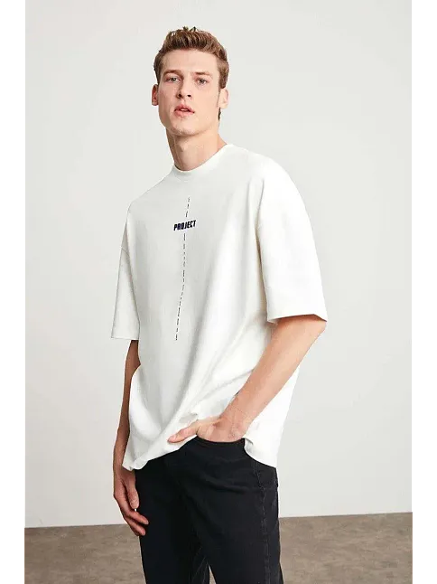 Erkek Baskılı T-shirt Kısa Kol Bisiklet Yaka Regular Fit Rahat Kalıp Tişört - Beyaz