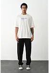Erkek Kısa Kol Yazlık Tişört Bisiklet Yaka Baskılı Oversize T-shirt -  Beyaz