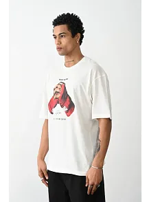 Erkek Box Eldiven Baskılı T-shirt Kısa Kol Bisiklet Yaka Tişört - Beyaz