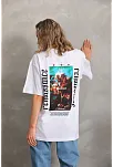 Kadın Kısa Kol Yazlık Tişört Bisiklet Yaka Baskılı Oversize T-shirt - Beyaz