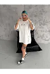Kadın Kısa Kol Tişört Bisiklet Yaka Filistin Poşülü Baskılı T-shirt - Beyaz
