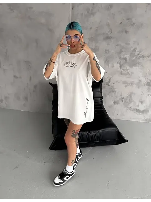 Kadın Kısa Kol Tişört Bisiklet Yaka Filistin Poşülü Baskılı T-shirt - Beyaz