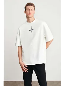 Erkek Baskılı T-shirt Kısa Kol Bisiklet Yaka Regular Fit Rahat Kalıp Tişört - Beyaz