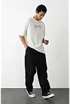 Erkek Kısa Kol Yazlık Tişört Bisiklet Yaka Baskılı Oversize T-shirt -  Beyaz
