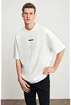 Erkek Baskılı T-shirt Kısa Kol Bisiklet Yaka Regular Fit Rahat Kalıp Tişört - Beyaz