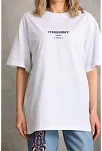 Kadın Kısa Kol Yazlık Tişört Bisiklet Yaka Baskılı Oversize T-shirt - Beyaz