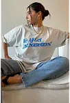 Kadın Baskılı Oversize Kısa Kol T-shirt - Beyaz