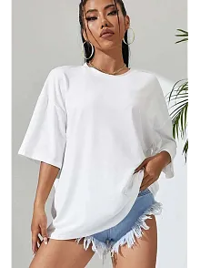 Kadın Baskılı Oversize Kısa Kol T-shirt - Beyaz