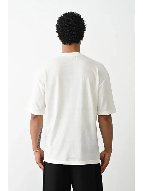 Erkek Box Eldiven Baskılı T-shirt Kısa Kol Bisiklet Yaka Tişört - Beyaz