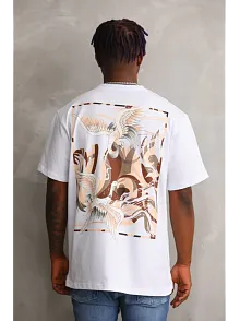 Erkek Baskılı T-shirt Kısa Kol Bisiklet Yaka Rahat Kalıp Tişört - Beyaz