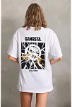Kadın Kısa Kol Yazlık Tişört Bisiklet Yaka Baskılı Oversize T-shirt - Beyaz